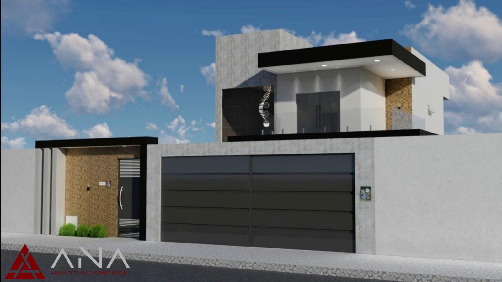 Sobrado com muro cinza