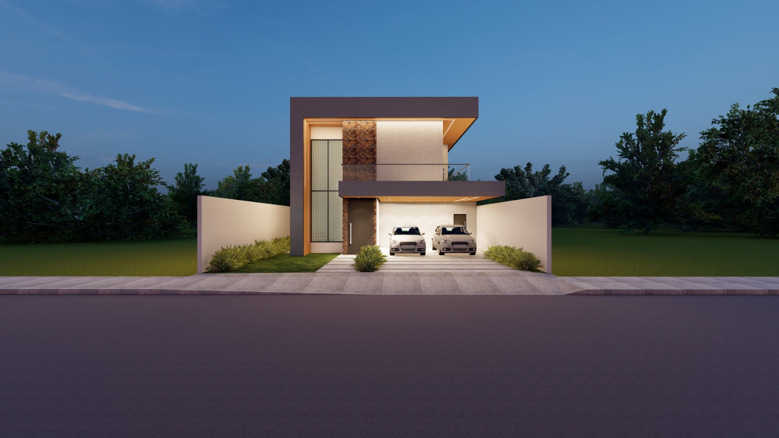 Sobrado moderno ao entardecer